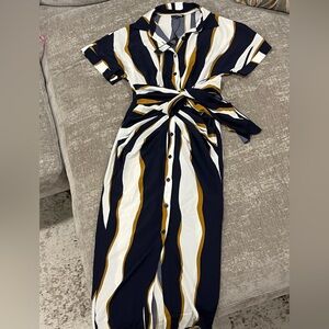 Fashion Nova Navy and Brown Striped Dress